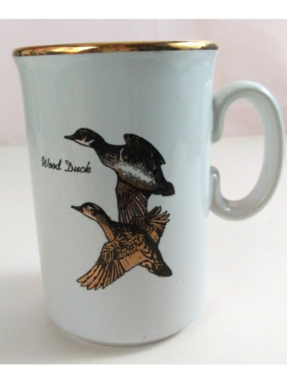 Vintage TAMS Beautiful Gold Tone & White Wood Duck Coffee Cup England